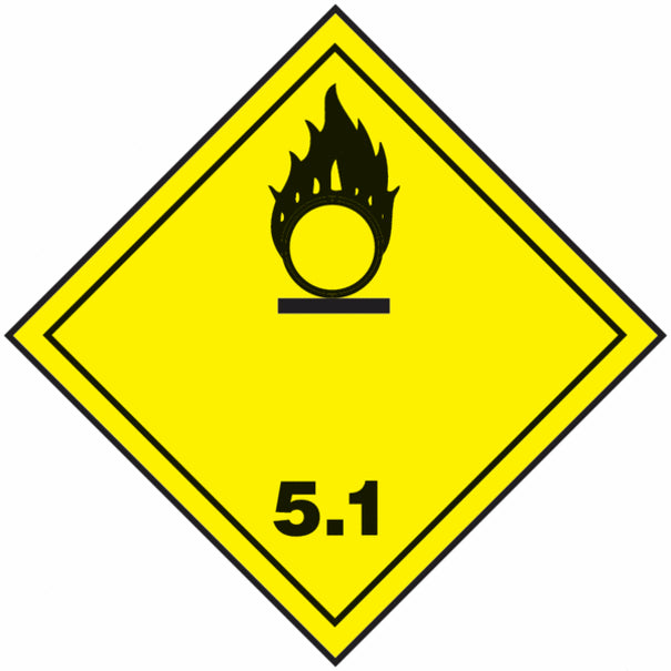 Etiqueta ADR Clase 5.1 – Materias Comburentes (100×100 mm, Homologada ADR)