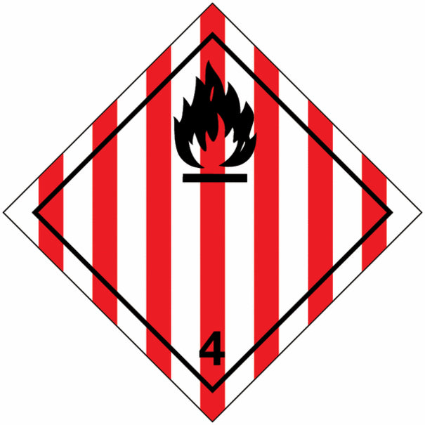 Etiqueta ADR Clase 4.1 – Sólidos Inflamables (100×100 mm, Vinilo Homologado)